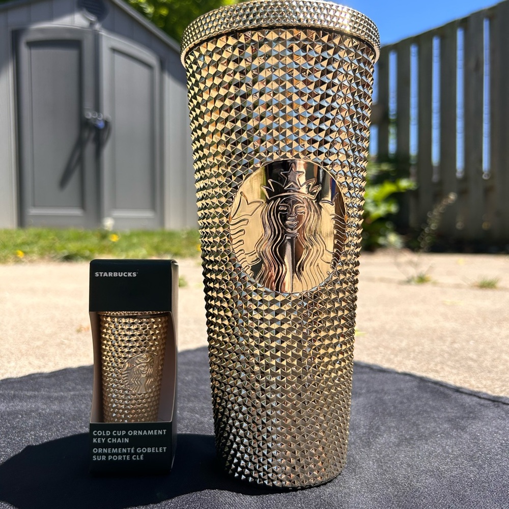 2022 Christmas Starbucks Gold Diamond Tumbler with Keychain